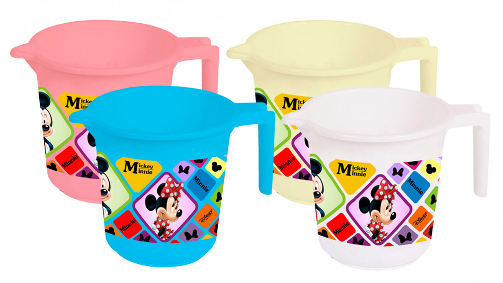 Kuber Industries Disney Mickey Minnie Print 4 Pieces Unbreakable Strong Plastic Bathroom Mug,500 ML (Pink &amp; Cream &amp; Blue &amp; White) -HS_35_KUBMART17593