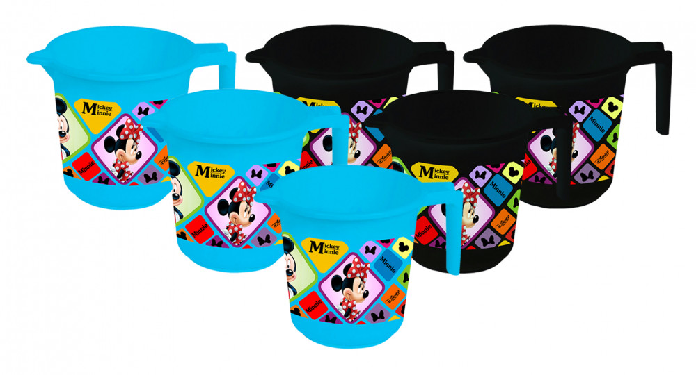 Kuber Industries Disney Mickey Minnie Print 6 Pieces Unbreakable Strong Plastic Bathroom Mug,500 ML (Blue &amp; Black) -HS_35_KUBMART17611