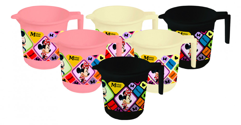Kuber Industries Disney Mickey Minnie Print 6 Pieces Unbreakable Strong Plastic Bathroom Mug,500 ML (Pink &amp; Cream &amp; Black) -HS_35_KUBMART17619