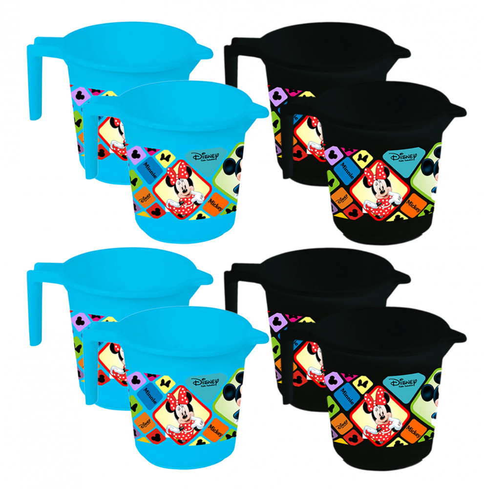 Kuber Industries Disney Mickey Minnie Print 8 Pieces Unbreakable Strong Plastic Bathroom Mug,500 ML (Blue &amp; Black) -HS_35_KUBMART17643