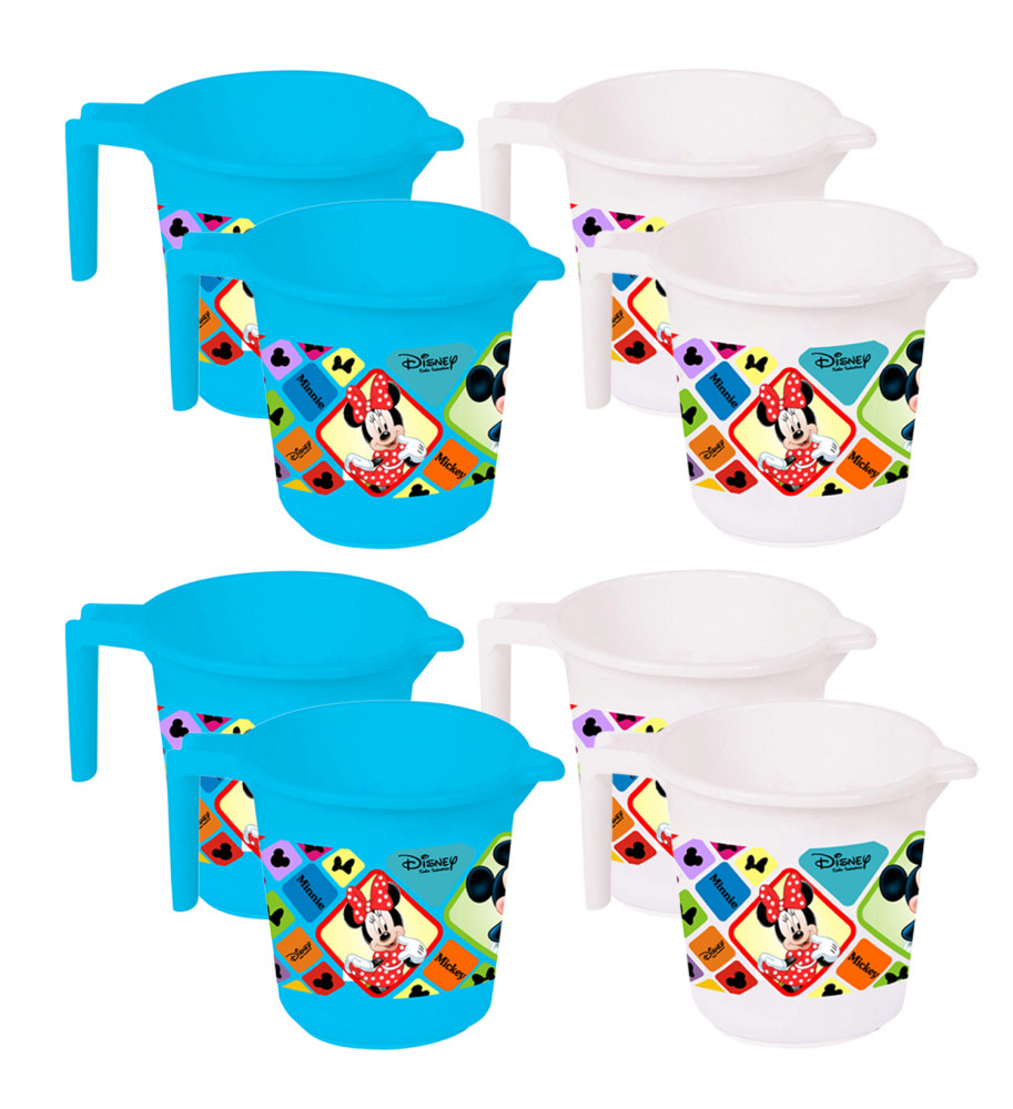 Kuber Industries Disney Mickey Minnie Print 8 Pieces Unbreakable Strong Plastic Bathroom Mug,500 ML (Blue &amp; White) -HS_35_KUBMART17645