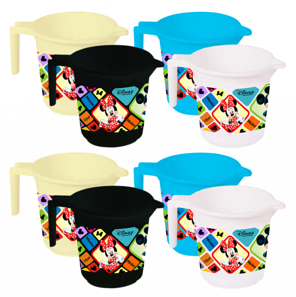 Kuber Industries Disney Mickey Minnie Print 8 Pieces Unbreakable Strong Plastic Bathroom Mug,500 ML (Cream &amp; Blue &amp; Black &amp; White) -HS_35_KUBMART17653