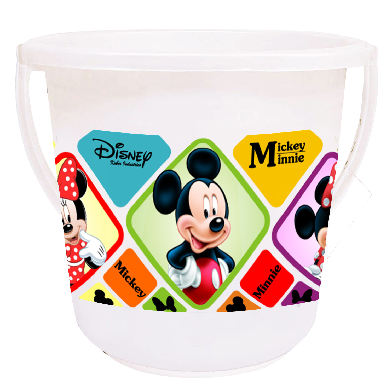Kuber Industries Disney Mickey Minnie Print Plastic Bathroom Set of 5 Pieces with Bucket, Tub, Stool, Dustbin & Mug (White)-KUBMART15273 -HS_35_KUBMART17969