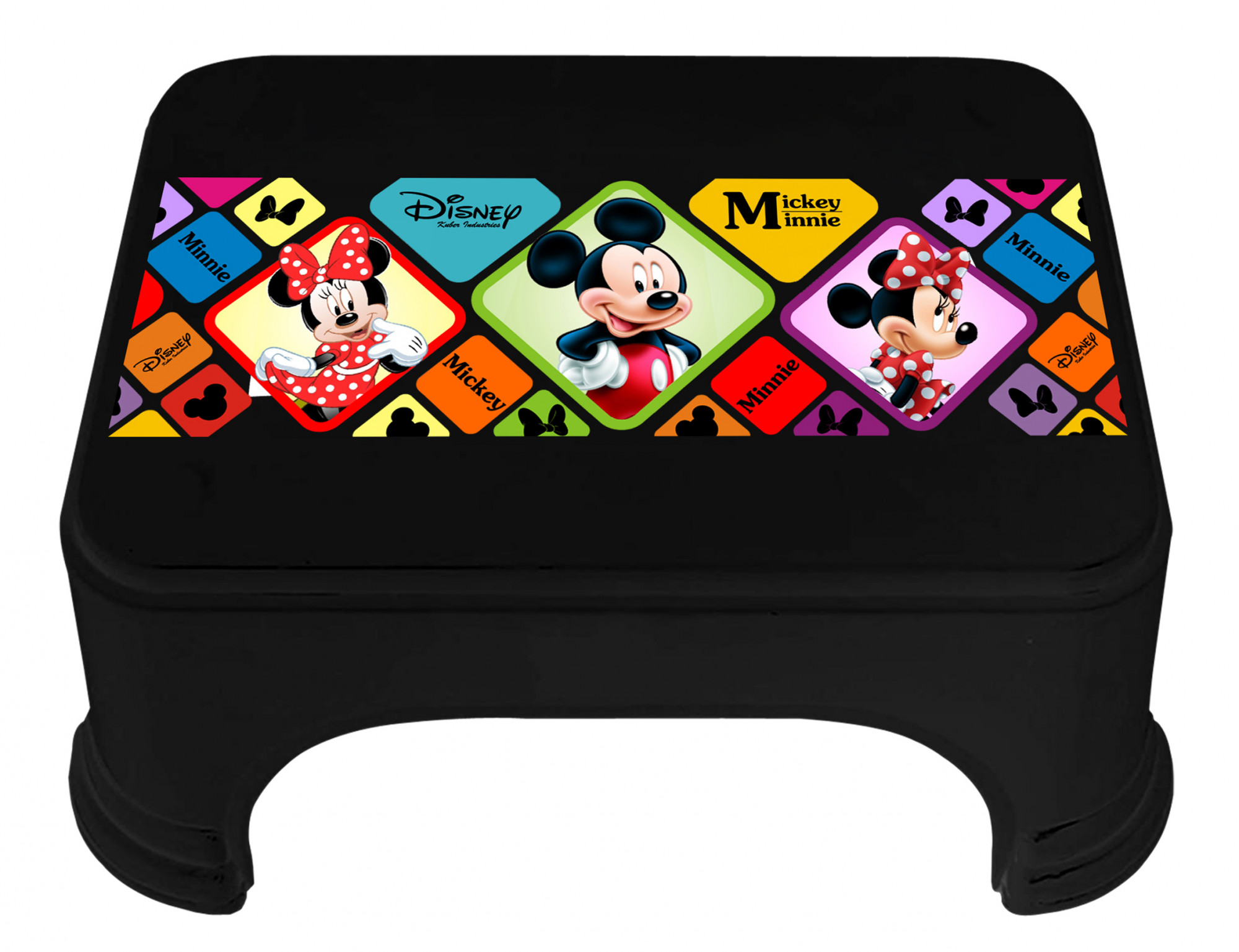 Kuber Industries Disney Mickey Minnie Print Square Plastic Bathroom Stool (Black) -HS_35_KUBMART17711