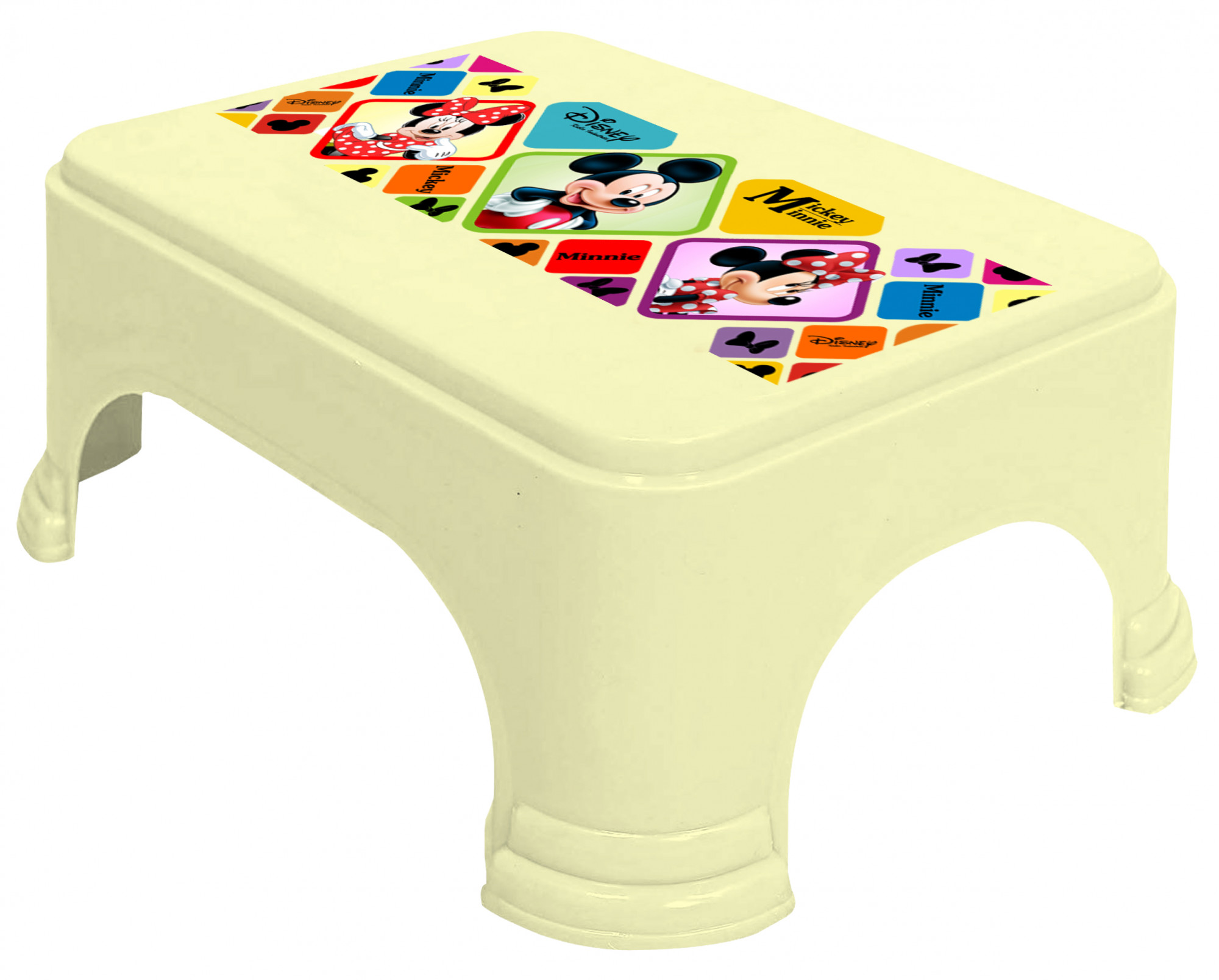 Kuber Industries Disney Mickey Minnie Print Square Plastic Bathroom Stool (Cream) -HS_35_KUBMART17699