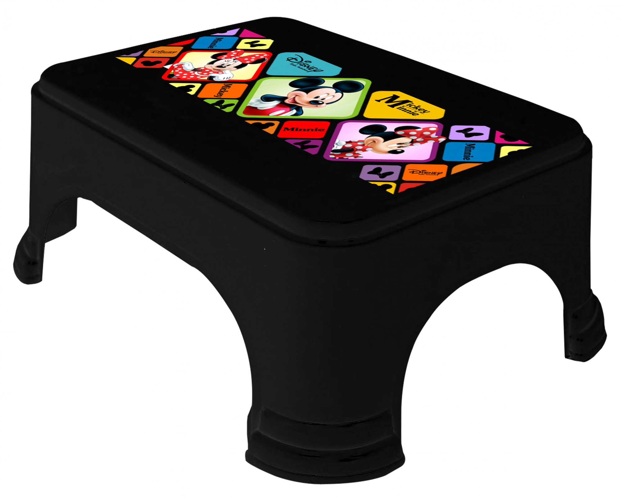 Kuber Industries Disney Mickey Minnie Print Square Plastic Bathroom Stool (Set of 2, Cream & Black) -HS_35_KUBMART17733