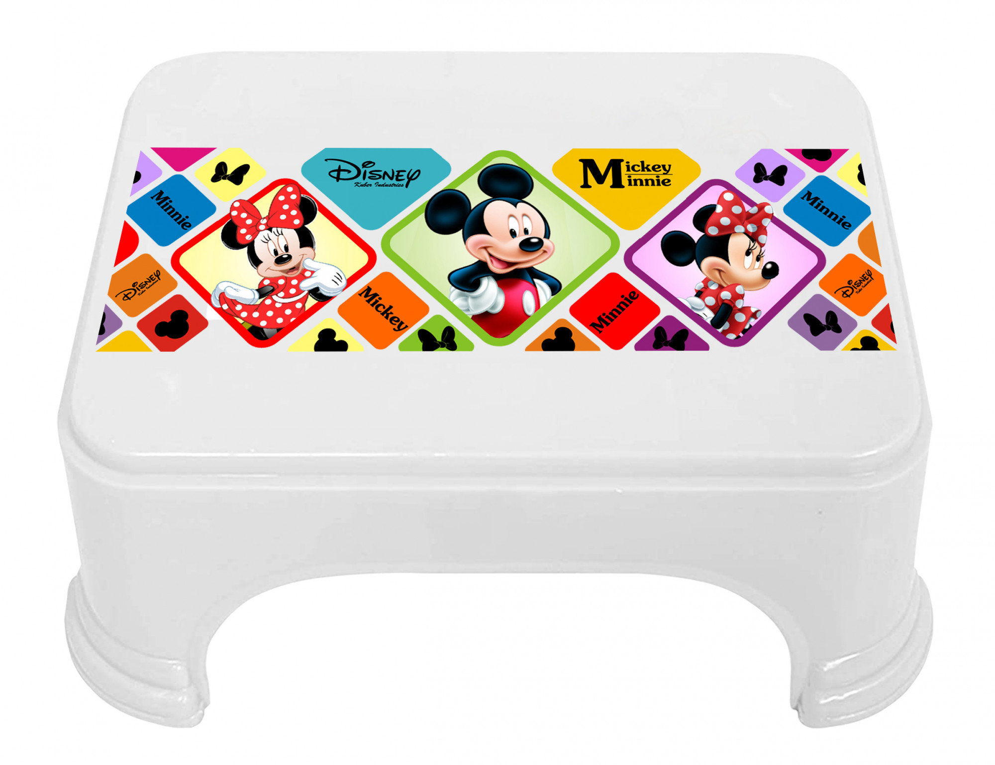 Kuber Industries Disney Mickey Minnie Print Square Plastic Bathroom Stool (Set of 2, Cream & White) -HS_35_KUBMART17735