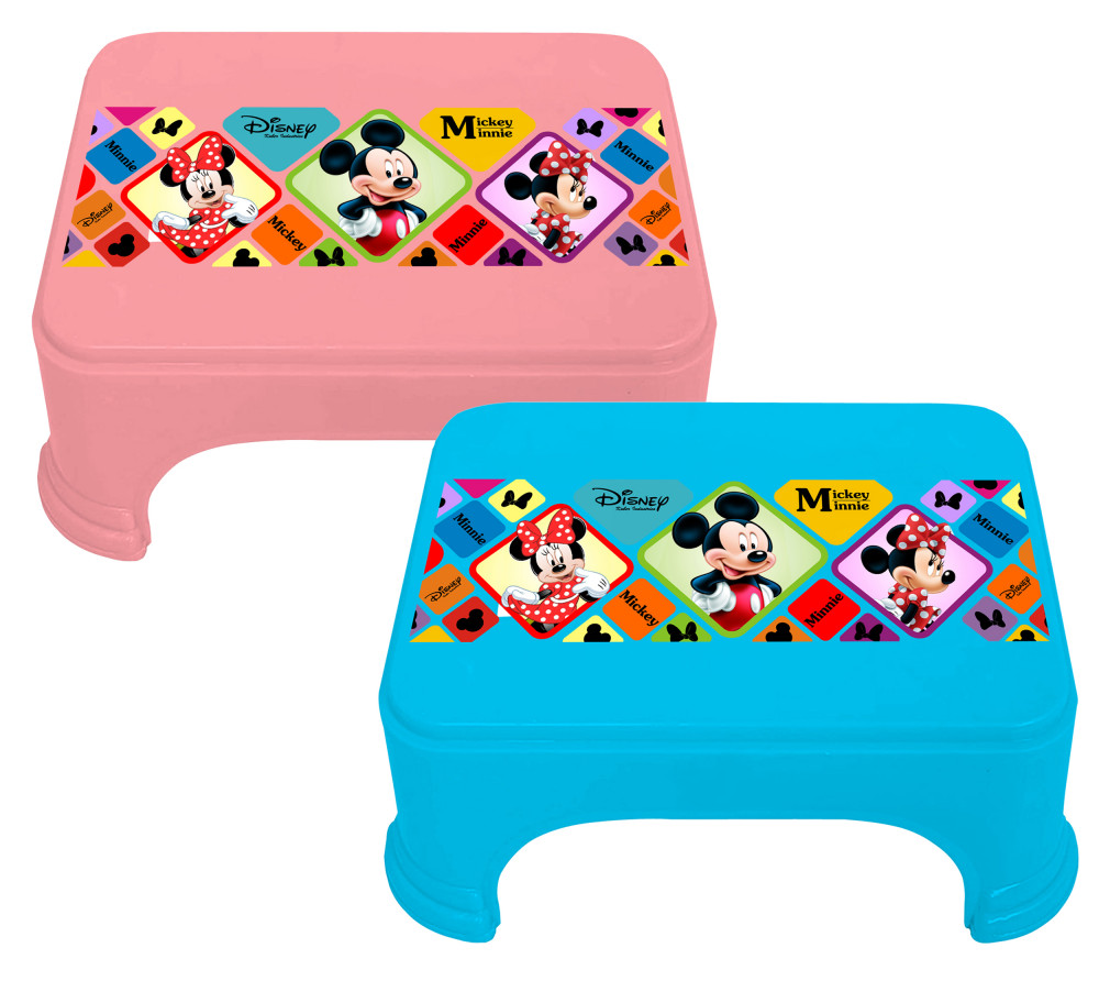 Kuber Industries Disney Mickey Minnie Print Square Plastic Bathroom Stool (Set of 2, Pink &amp; Blue) -HS_35_KUBMART17725
