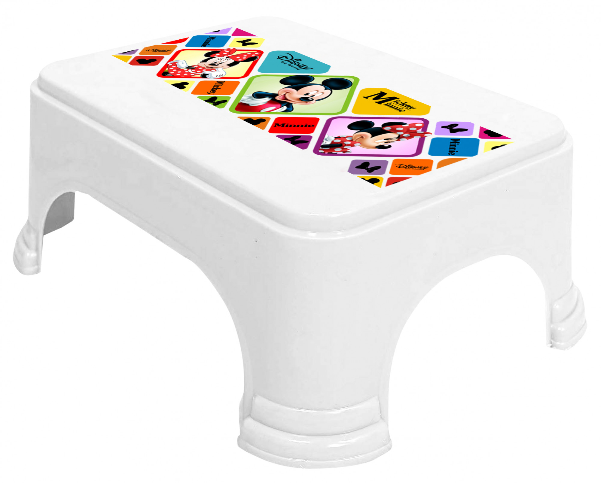 Kuber Industries Disney Mickey Minnie Print Square Plastic Bathroom Stool (Whte) -HS_35_KUBMART17717