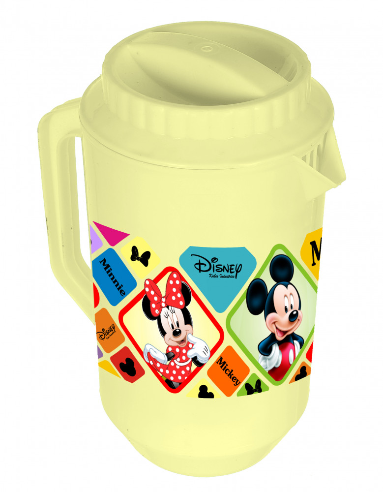 Kuber Industries Disney Mickey Minnie Print Unbreakable Multipurpose Plastic Water &amp; Juice Jug With Lid,2 Ltr (Cream)