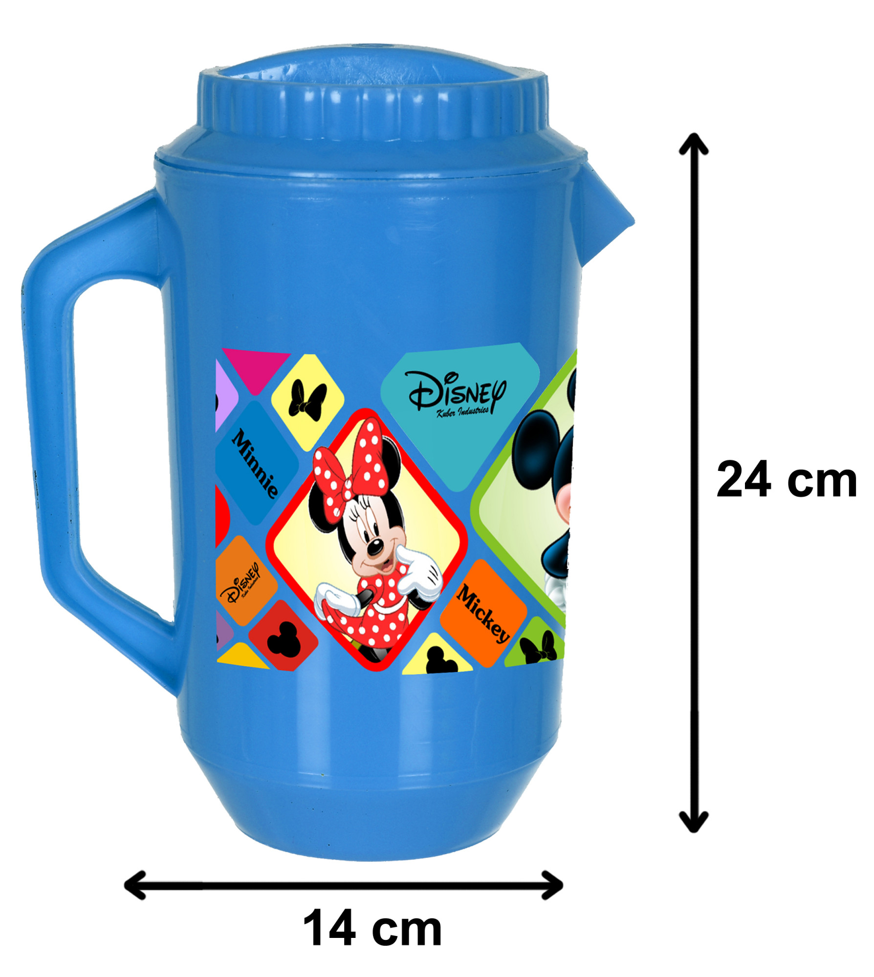 Kuber Industries Disney Mickey Minnie Print Unbreakable Multipurpose Plastic Water & Juice Jug With Lid,2 Ltr (Blue)