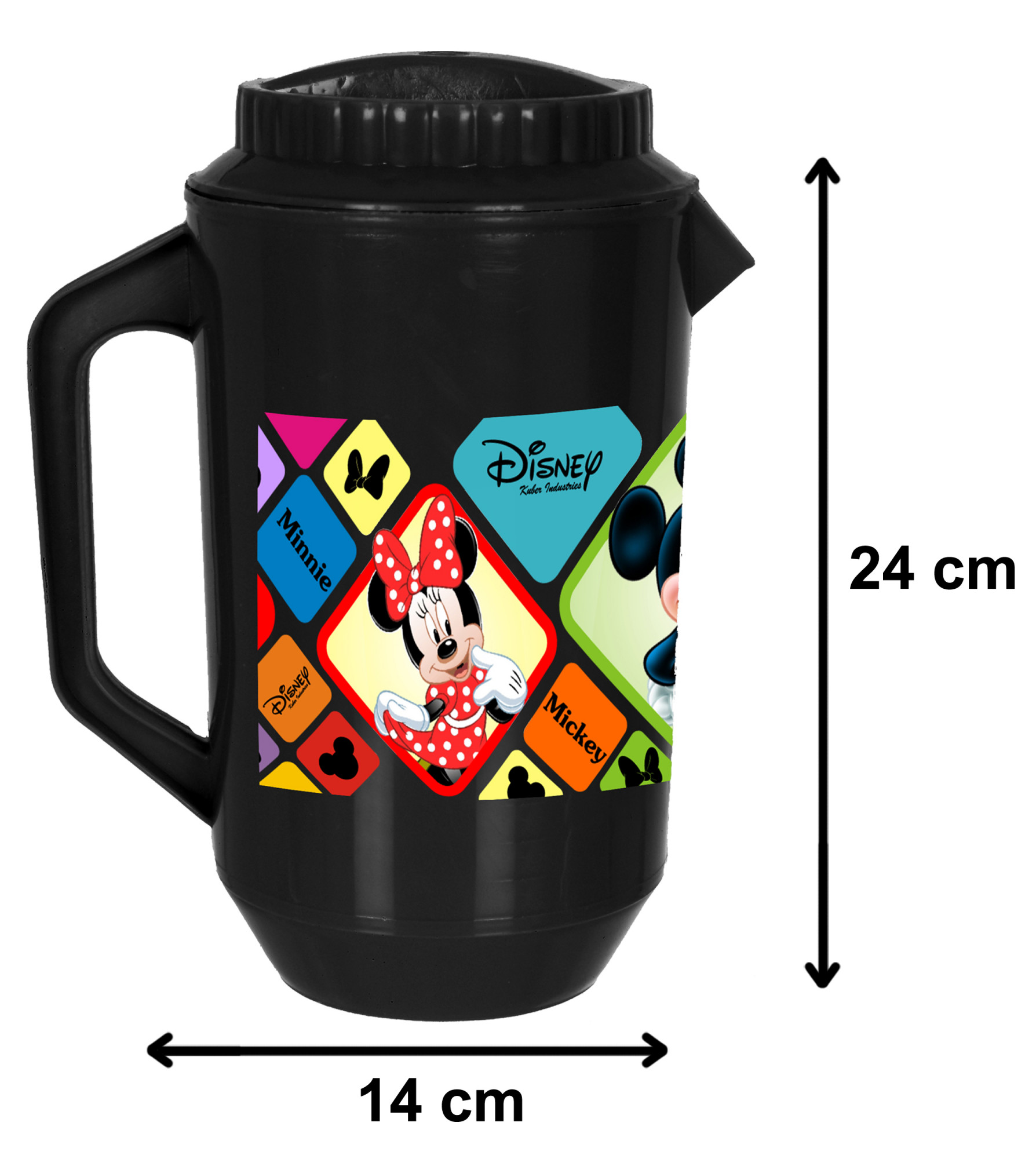 Kuber Industries Disney Mickey Minnie Print Unbreakable Multipurpose Plastic Water & Juice Jug With Lid,2 Ltr (Black)
