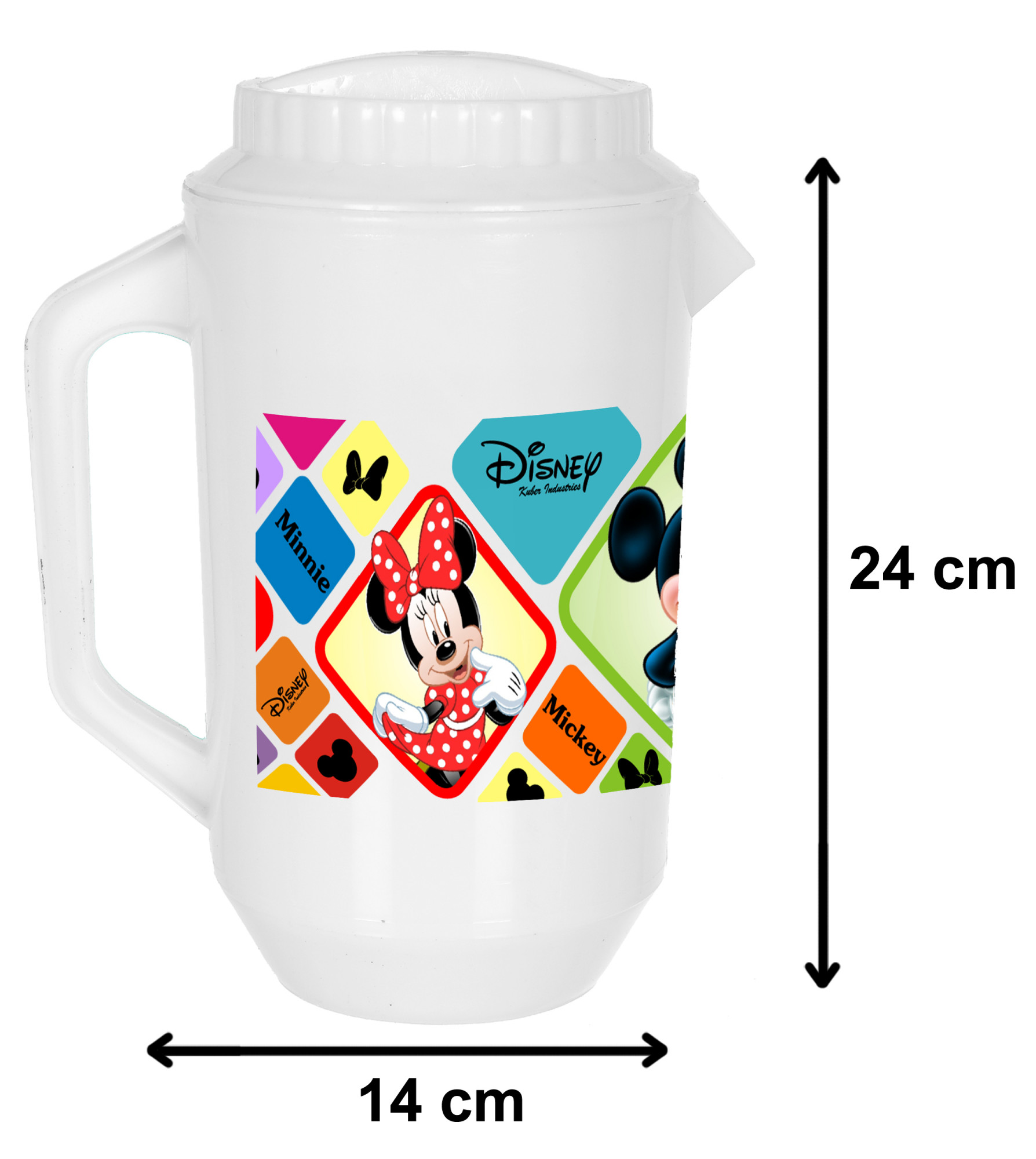 Kuber Industries Disney Mickey Minnie Print Unbreakable Multipurpose Plastic Water & Juice Jug With Lid,2 Ltr (White)