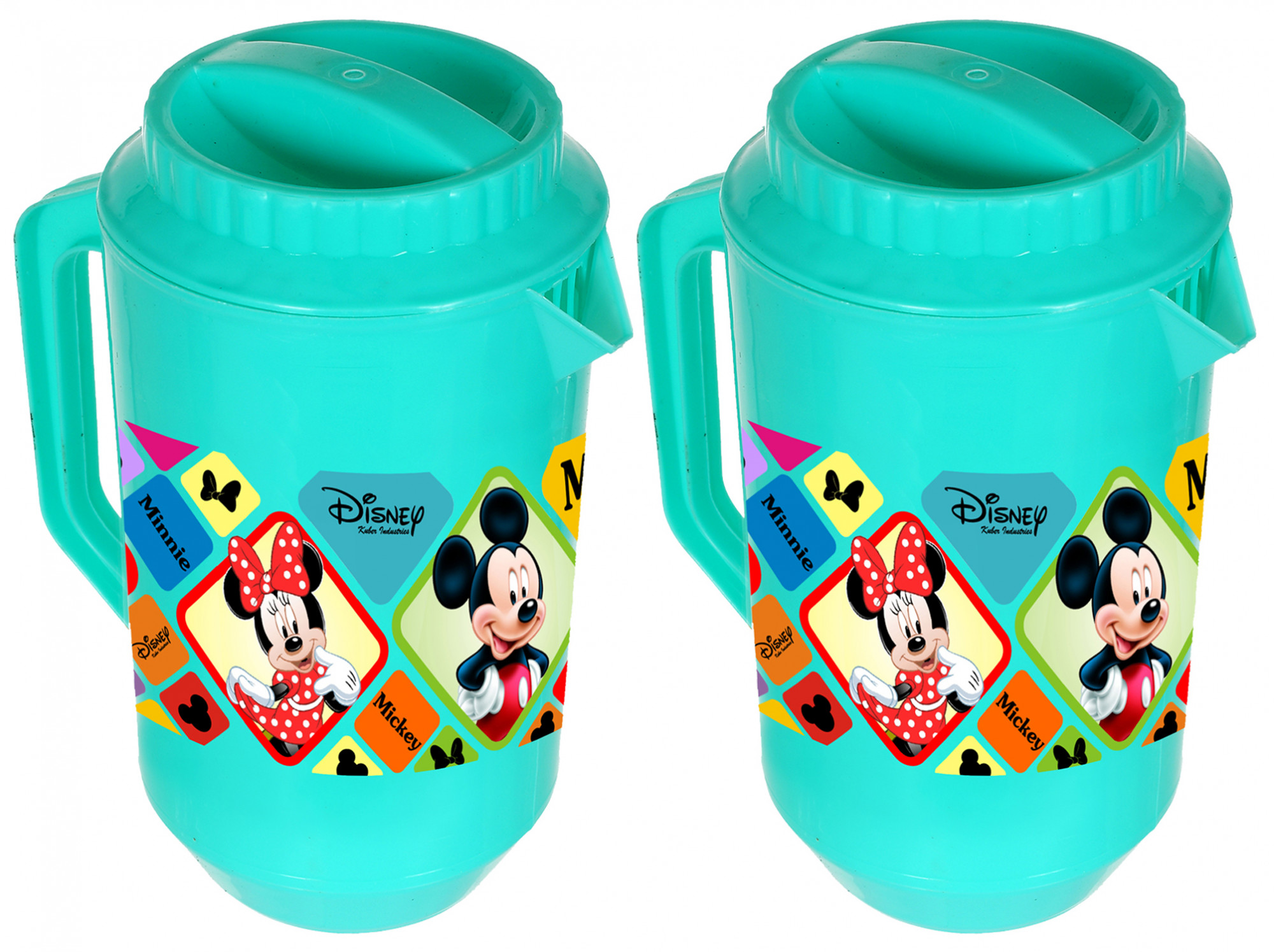 Kuber Industries Disney Mickey Minnie Print Unbreakable Multipurpose Plastic Water & Juice Jug With Lid,2 Ltr (Green)