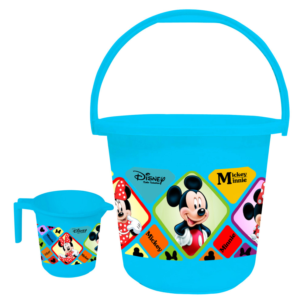 Kuber Industries Disney Mickey Minnie Print Unbreakable Virgin Plastic Bathroom Bucket With Mug Set- Blue, (16 LTR Bucket &amp; 500 ML Mug) -HS_35_KUBMART17929