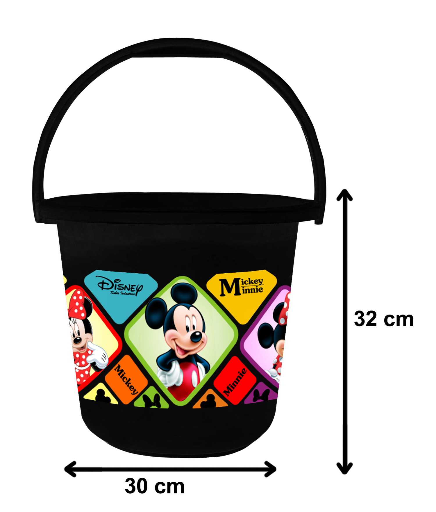 Kuber Industries Disney Mickey Minnie Print Unbreakable Virgin Plastic Strong Bathroom Bucket ,16 LTR (Black) -HS_35_KUBMART17835