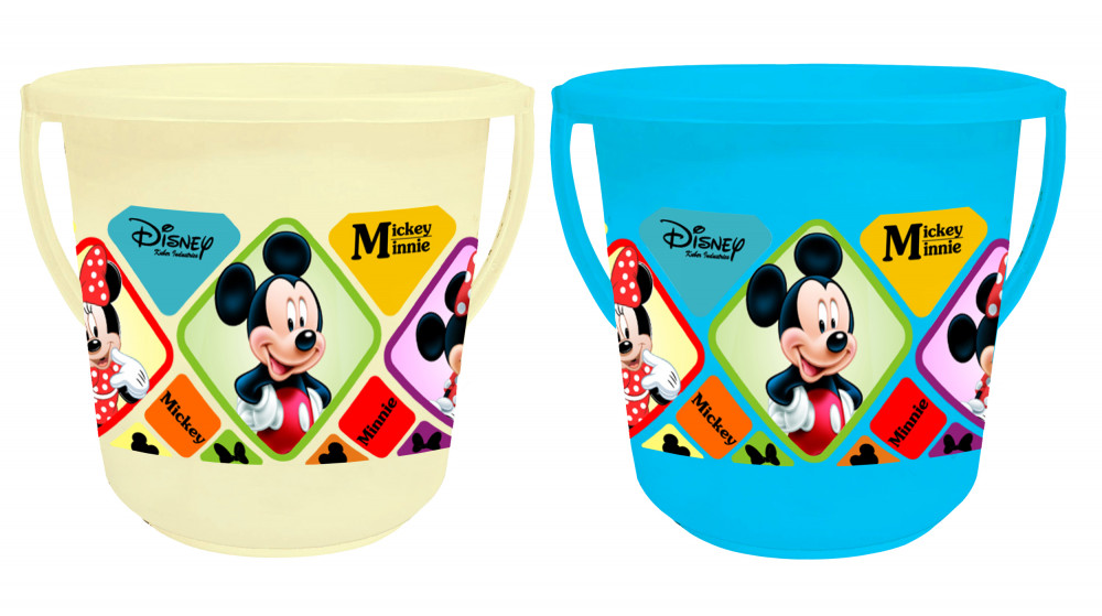 Kuber Industries Disney Mickey Minnie Print Unbreakable Virgin Plastic Strong Bathroom Bucket ,16 LTR (Cream &amp; Blue)-Pack of 2 -HS_35_KUBMART17855
