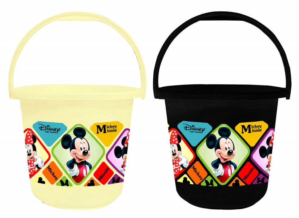 Kuber Industries Disney Mickey Minnie Print Unbreakable Virgin Plastic Strong Bathroom Bucket ,16 LTR (Cream &amp; Black)-Pack of 2 -HS_35_KUBMART17857