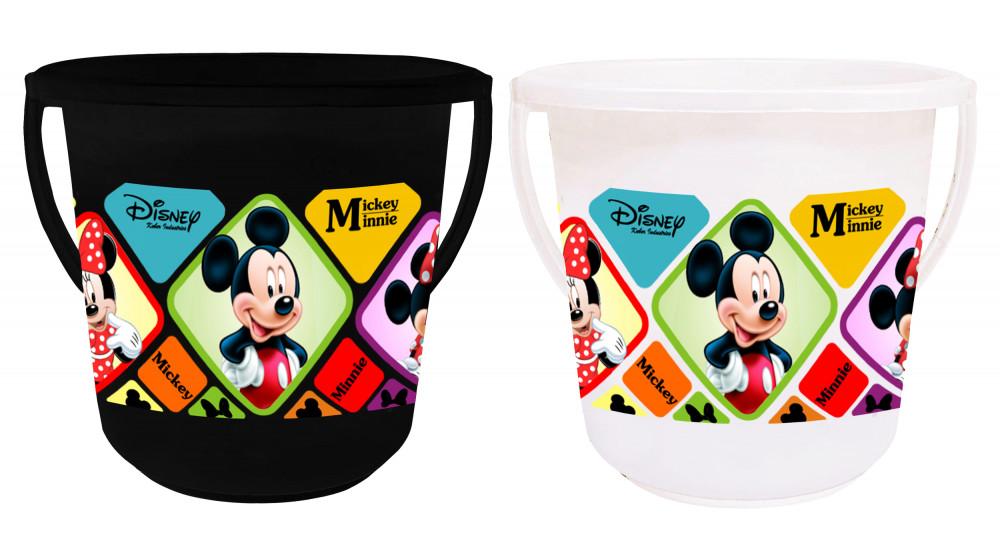 Kuber Industries Disney Mickey Minnie Print Unbreakable Virgin Plastic Strong Bathroom Bucket ,16 LTR (Black &amp; White)-Pack of 2 -HS_35_KUBMART17865