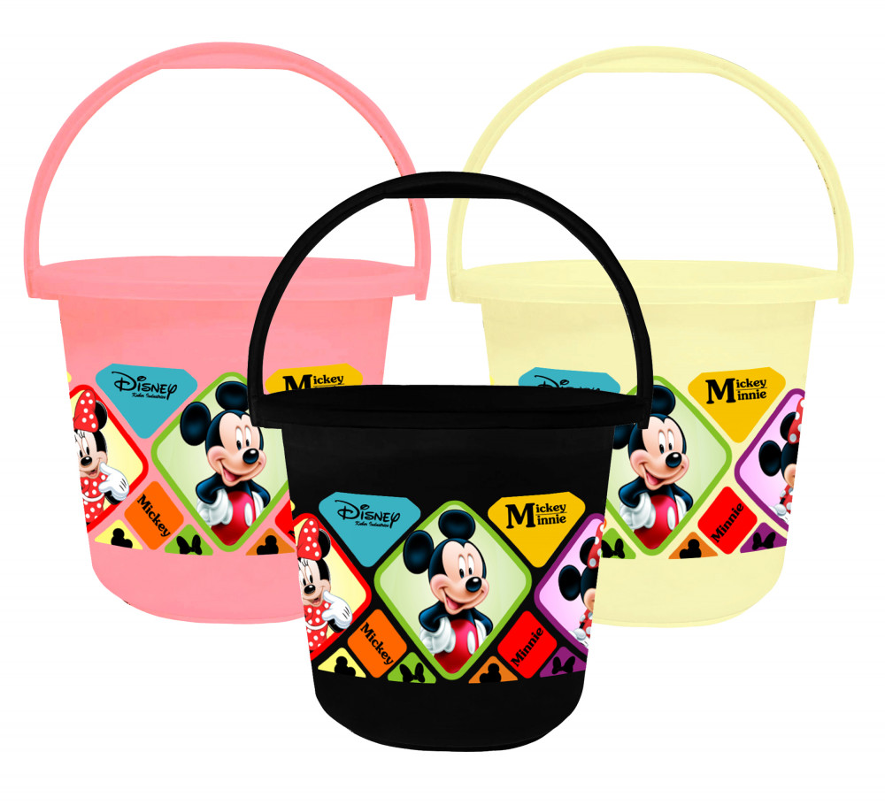 Kuber Industries Disney Mickey Minnie Print Unbreakable Virgin Plastic Strong Bathroom Bucket ,16 LTR (Pink &amp; Cream &amp; Black)-Pack of 3 -HS_35_KUBMART17869