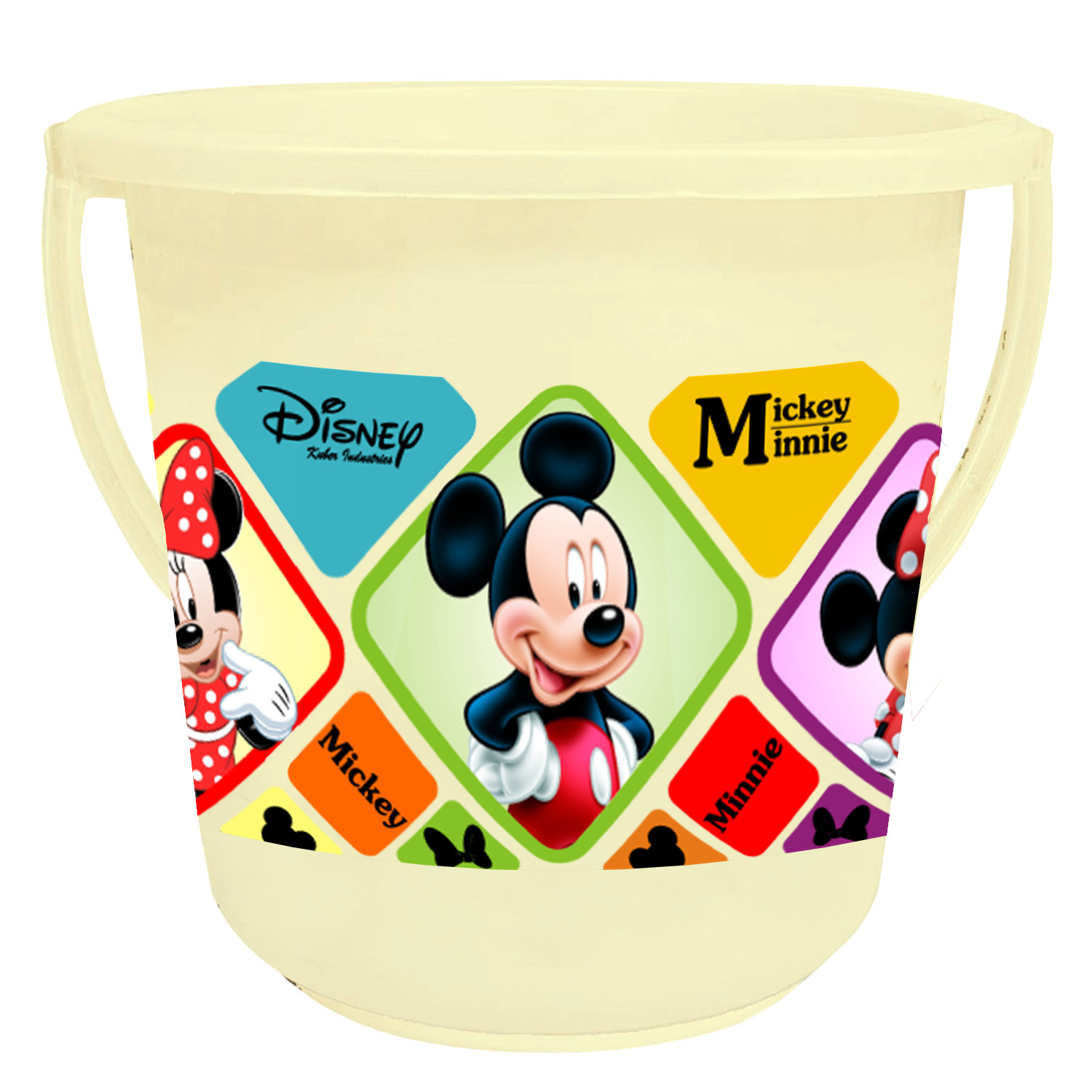 Kuber Industries Disney Mickey Minnie Print Unbreakable Virgin Plastic Strong Bathroom Bucket ,16 LTR (Cream & Blue & White)-Pack of 3 -HS_35_KUBMART17875