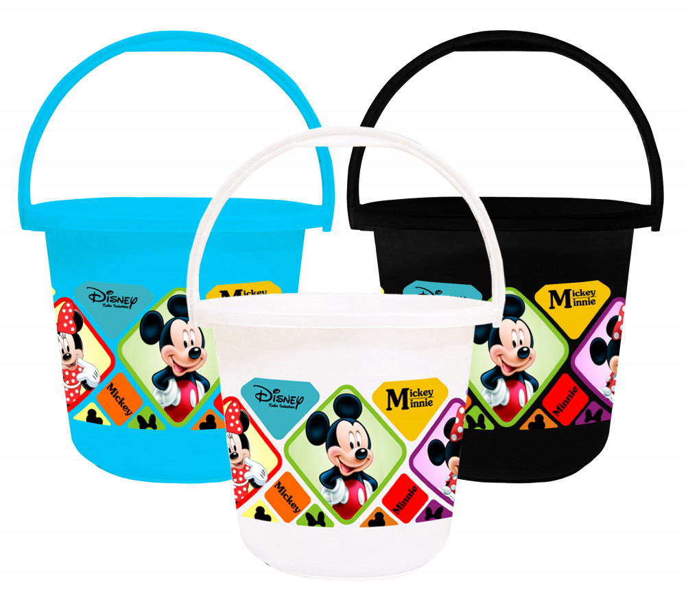 Kuber Industries Disney Mickey Minnie Print Unbreakable Virgin Plastic Strong Bathroom Bucket ,16 LTR (Blue &amp; Black &amp; White)-Pack of 3 -HS_35_KUBMART17877