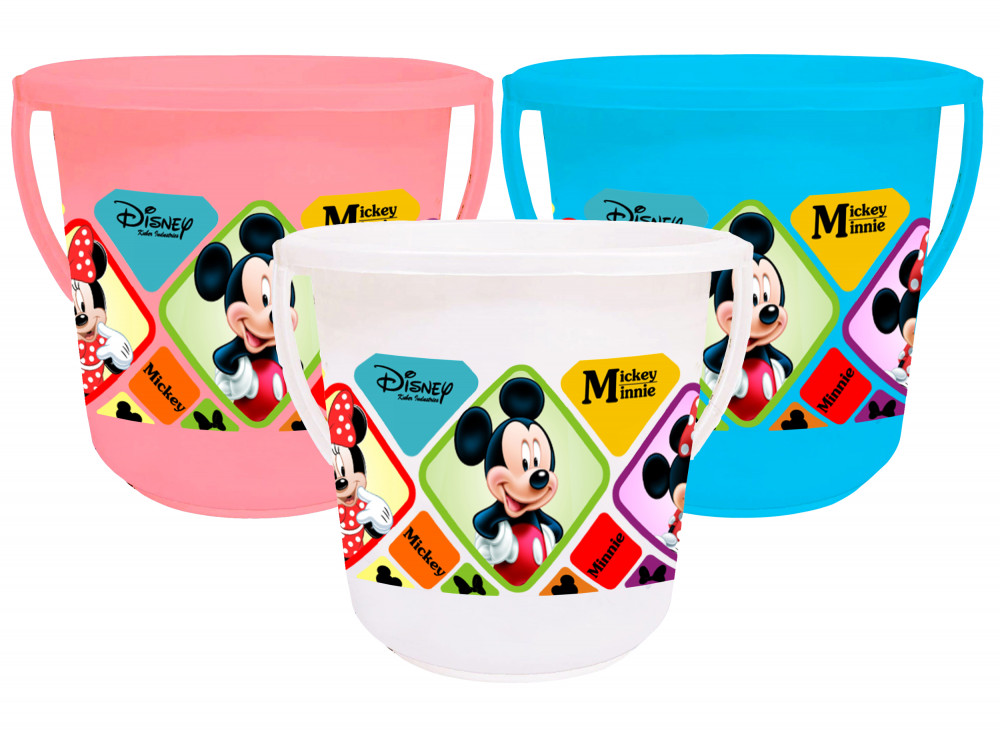 Kuber Industries Disney Mickey Minnie Print Unbreakable Virgin Plastic Strong Bathroom Bucket ,16 LTR (Pink &amp; Blue &amp; White)-Pack of 3 -HS_35_KUBMART17879