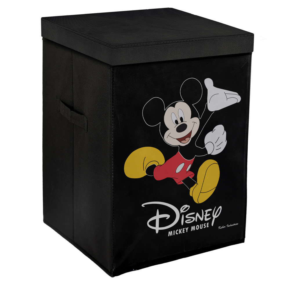 Kuber Industries Disney Mickey Mouse Print Non Woven Fabric Foldable Laundry Basket , Toy Storage Basket, Cloth Storage Basket with Lid &amp; Handles (Black)-KUBMART1208