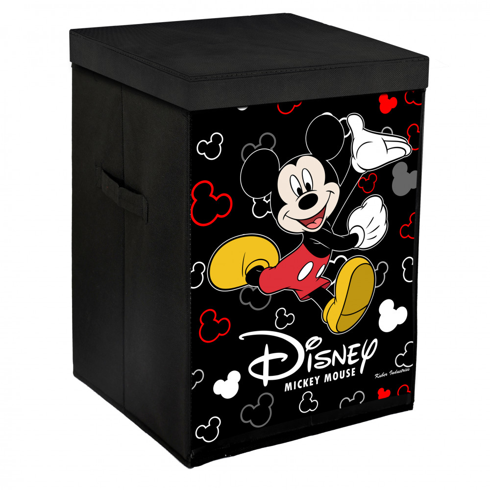 Kuber Industries Disney Mickey Mouse Print Non Woven Fabric Foldable Laundry Organiser with Lid &amp; Handles (Black)-KUBMART3454