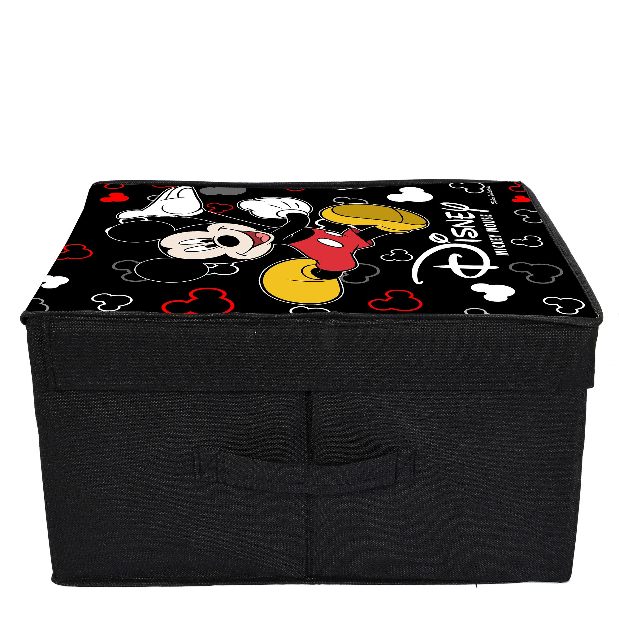 Kuber Industries Disney Mickey Mouse Print Non Woven Fabric Foldable Shirt Cover Storage Organizer Box with With Lid, Extra Large (Black)-KUBMART3464