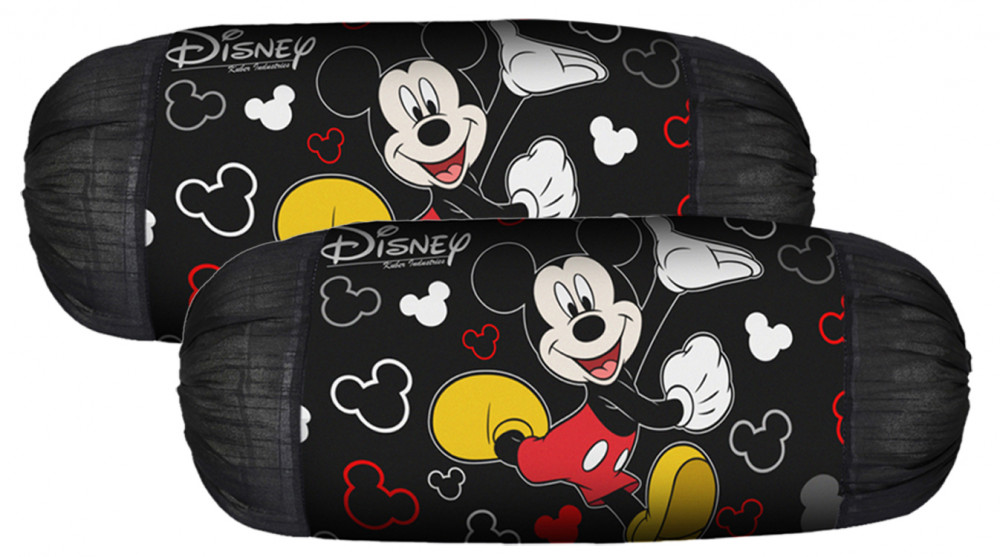 Kuber Industries Disney Mickey Print Silk Special long Crush Bolster Cover-Black
