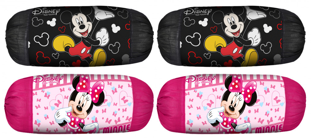 Kuber Industries Disney Minnie Mickey Print Silk Special long Crush Bolster Cover-Black &amp; Pink