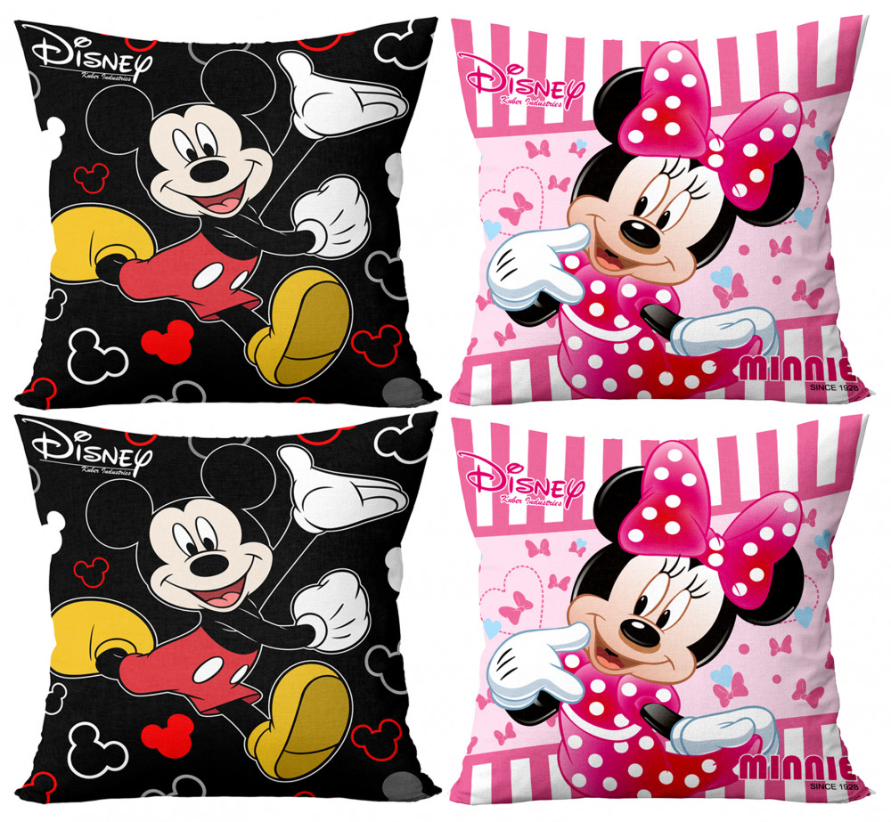 Kuber Industries Disney Minnie Mickey Print Silk Special long Crush Cushion Covers (16&quot;x16&quot;) Set of 4, Black &amp; Pink