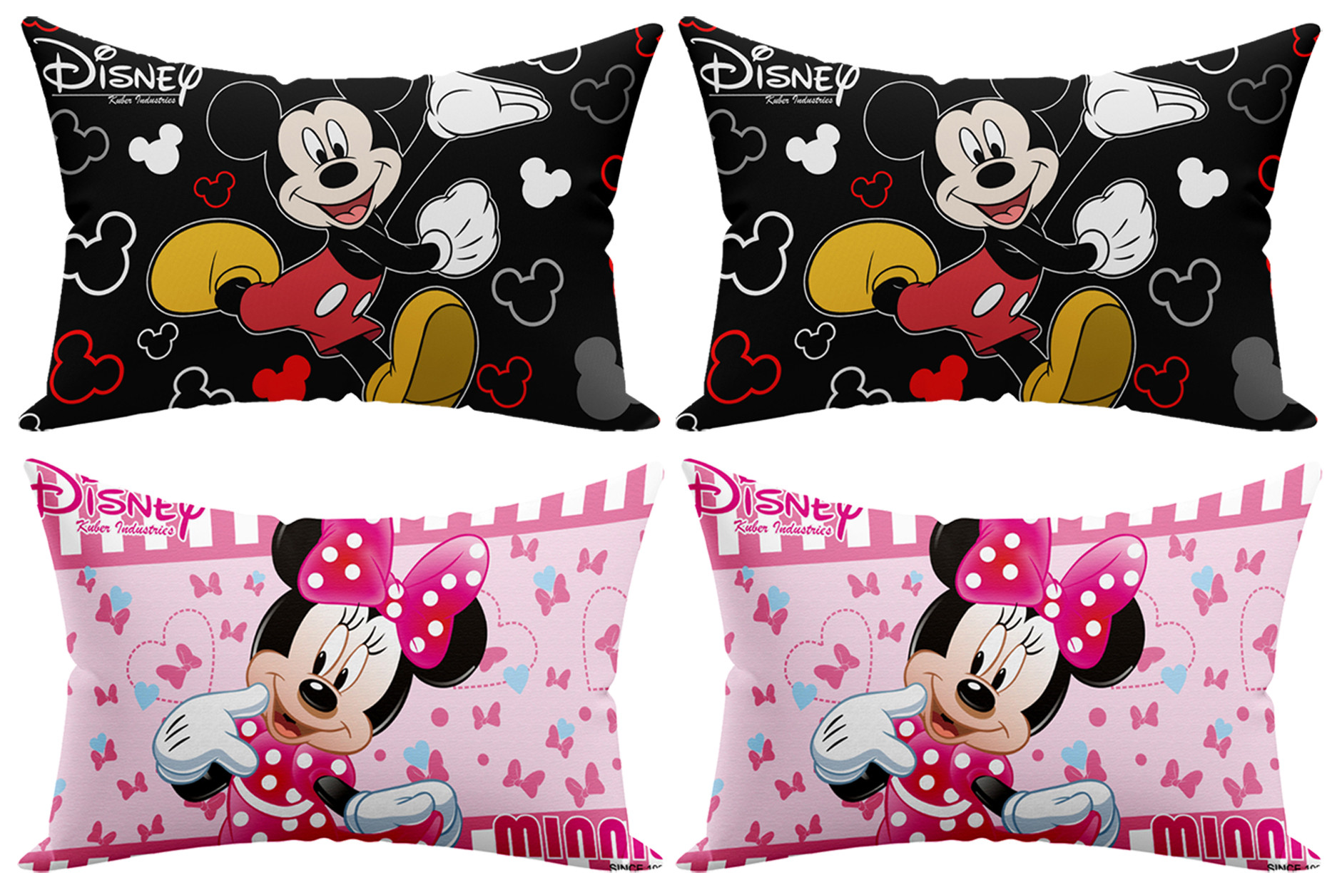 Kuber Industries Disney Minnie Mickey Print Silk Special long Crush Pillow Cover- Black & Pink
