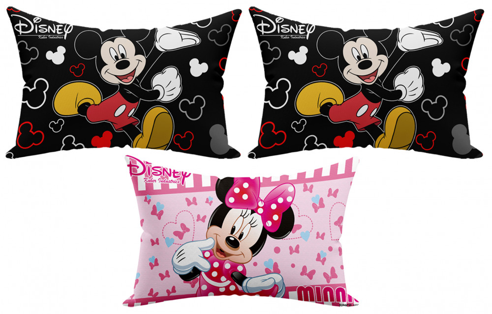 Kuber Industries Disney Minnie Mickey Print Silk Special long Crush Pillow Cover- Set of 3, Black &amp; Pink