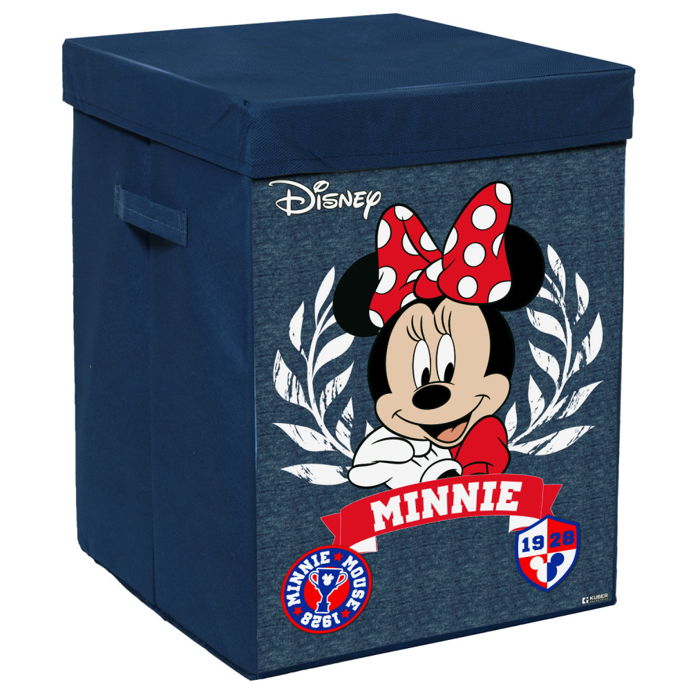 Kuber Industries Disney Minnie Print Foldable Laundry Basket|Clothes Storage Basket With Handle &amp; Lid,60 Ltr.(Navy Blue)