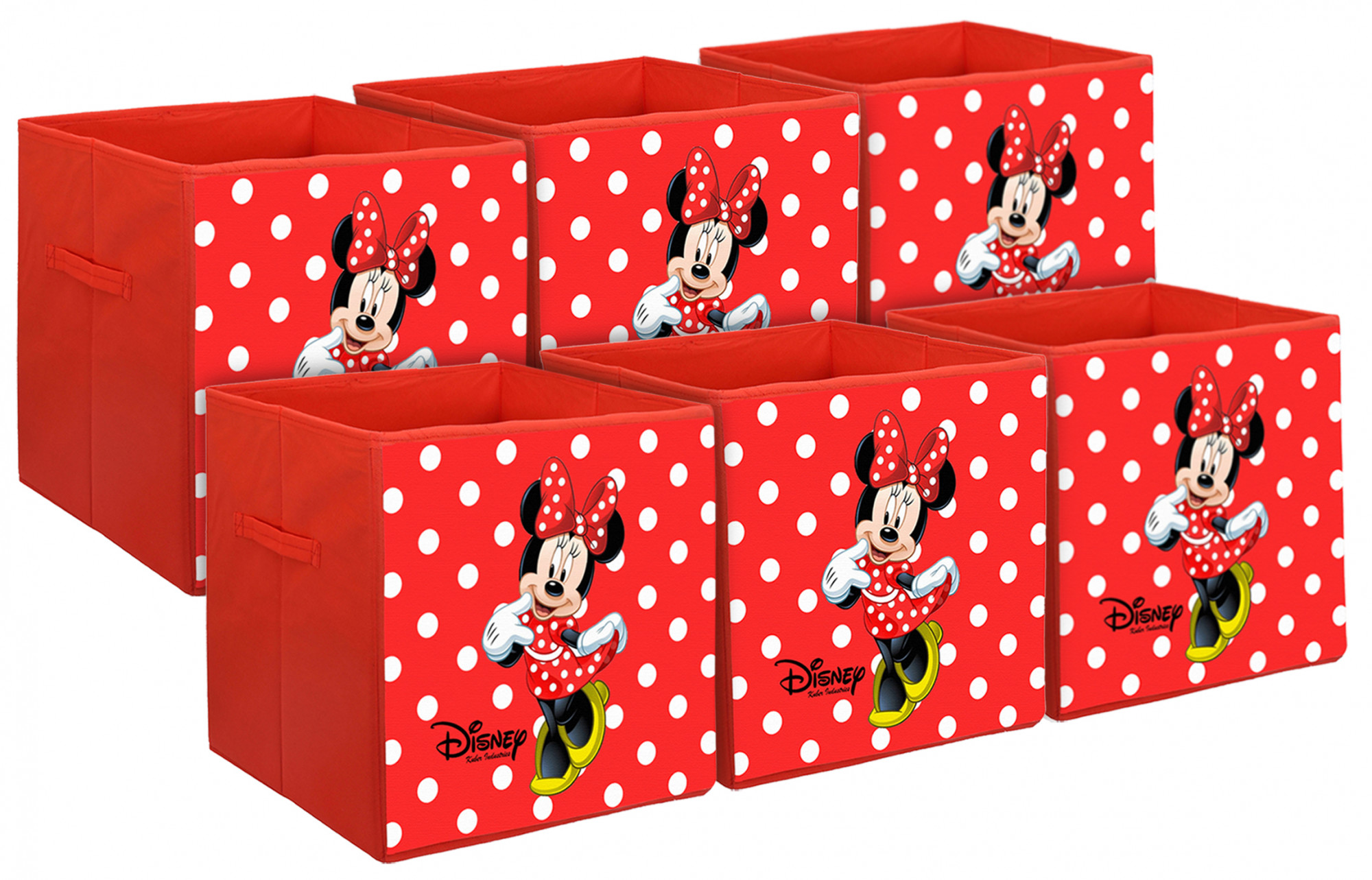 Kuber Industries Disney Minnie Print Non Woven Fabric Foldable Large Size Cloth Storage Box Toy,Books Wardrobe Organiser Cube With Handle (Red)