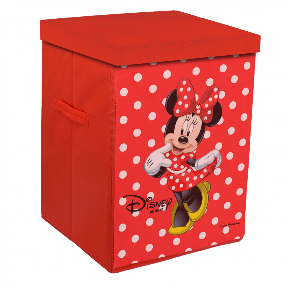 Kuber Industries Disney Minnie Print Non Woven Fabric Foldable Laundry Basket , Toy Storage Basket, Cloth Storage Basket with Lid &amp; Handles (Red)-KUBMART1216