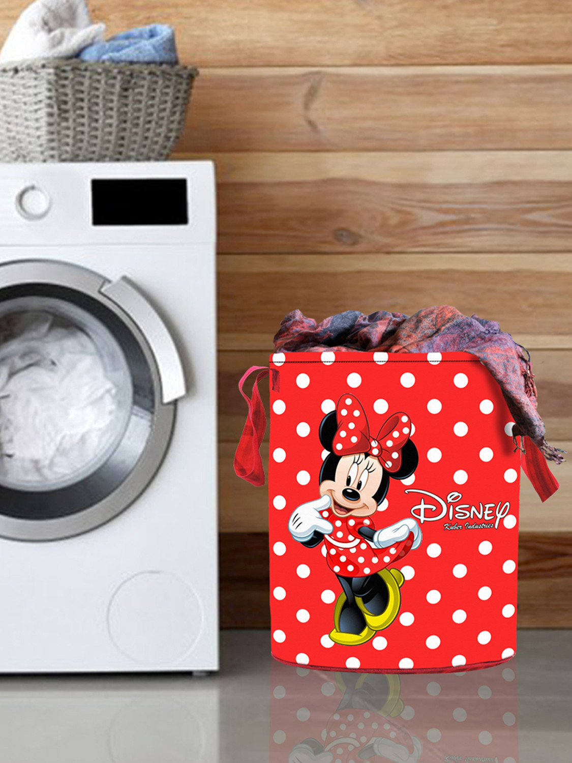 Kuber Industries Disney Minnie Print Non Woven Fabric Foldable Laundry Organiser With Handles (Red)