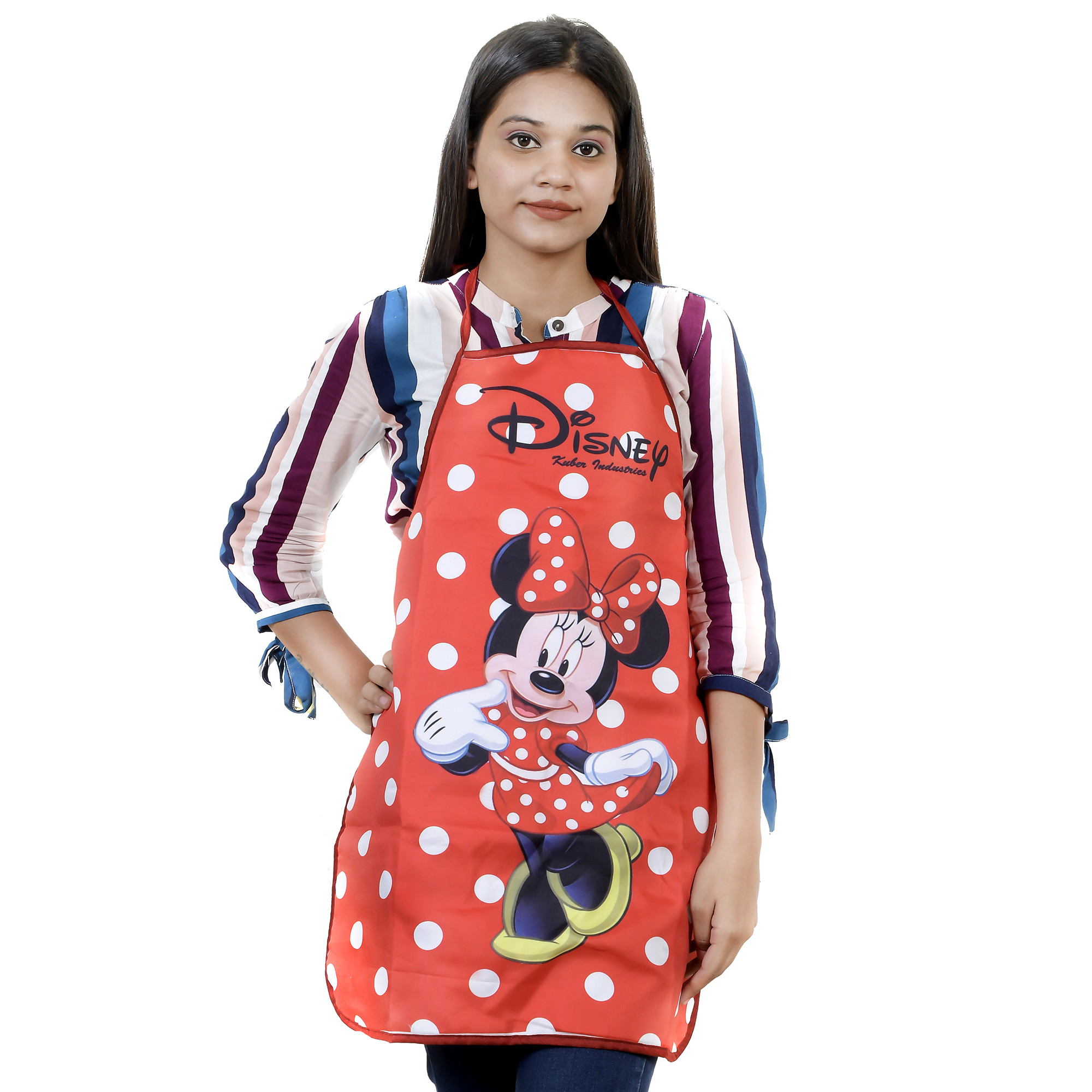 Kuber Industries Disney Minnie Print Silk 3 Pieces Waterproof Kitchen Apron (Black & Red & Pink)