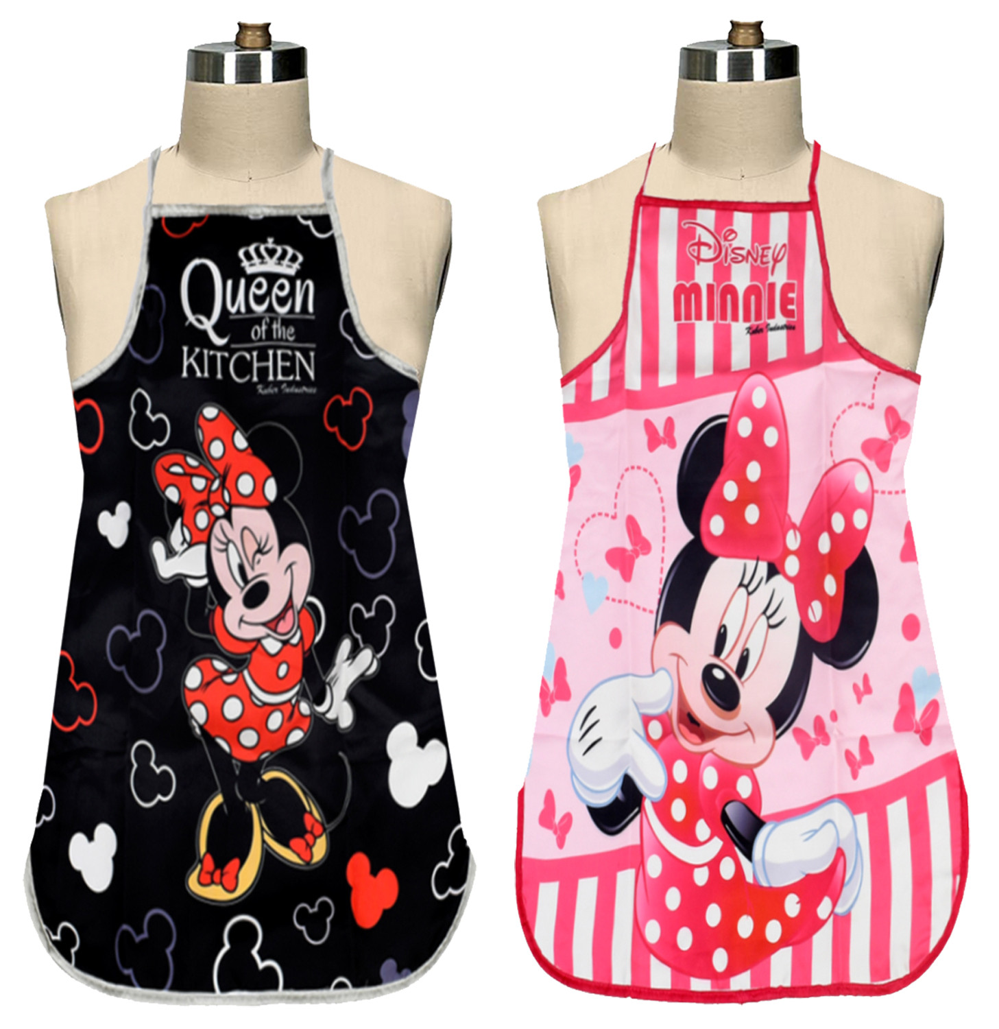 Kuber Industries Disney Minnie Print Silk Kitchen Apron (Black & Pink)