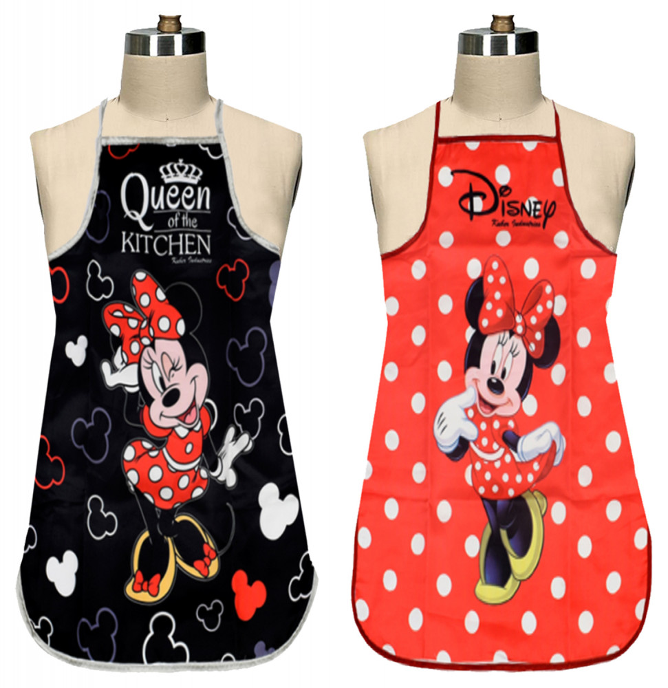 Kuber Industries Disney Minnie Print Silk Kitchen Apron (Black &amp; Red)
