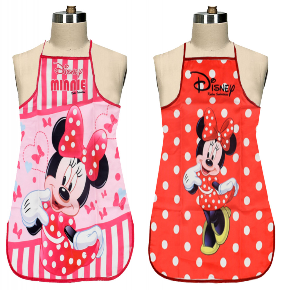 Kuber Industries Disney Minnie Print Silk Kitchen Apron (Red &amp; Pink)