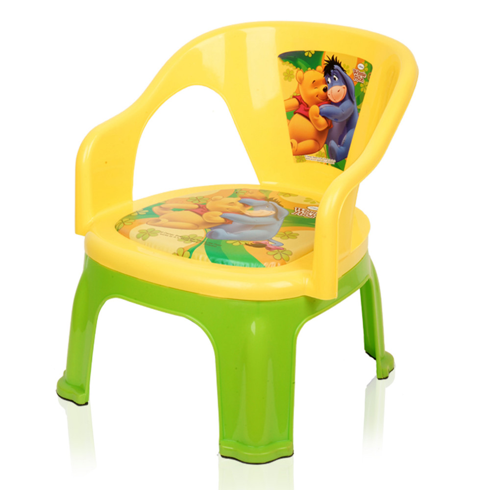 Kuber Industries Disney Pooh Kids Chair | Plastic Foldable Kids Chair | Chair for Kidsroom | School Study Stool | Baby Stool | Indoor or Outdoor Stool for Kids | Capacity 30 Kg | Yellow &amp; Green