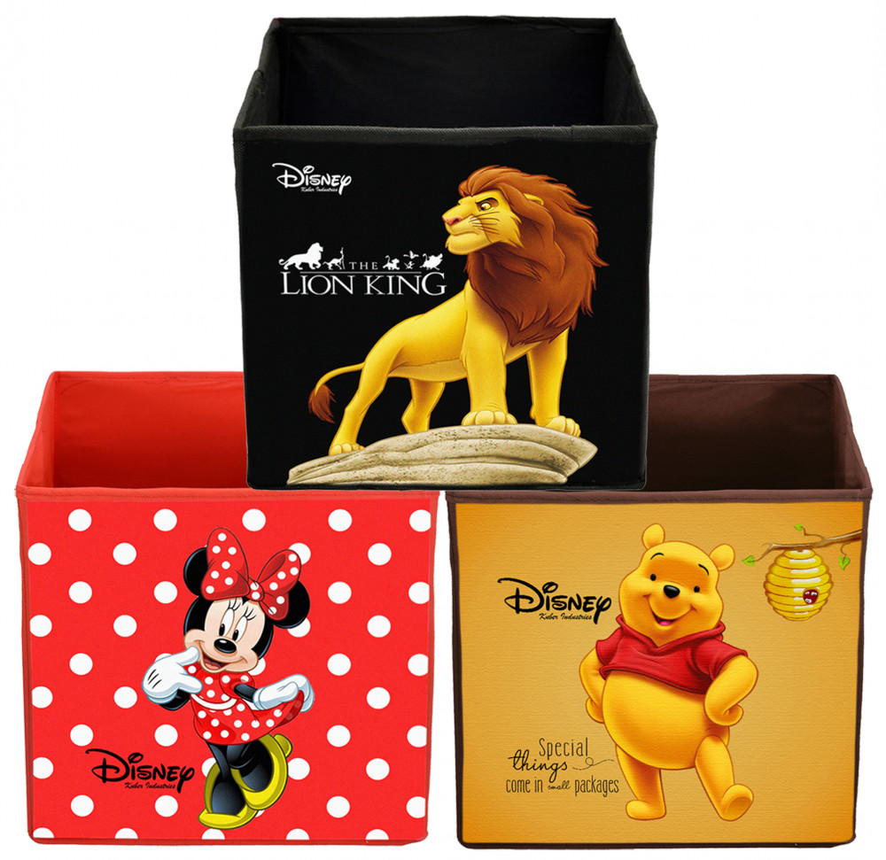 Kuber Industries Disney Print Non Woven Fabric Foldable Large Size Storage Cube Toy,Books,Shoes Storage Box With Handle (Black,Red &amp; Brown)