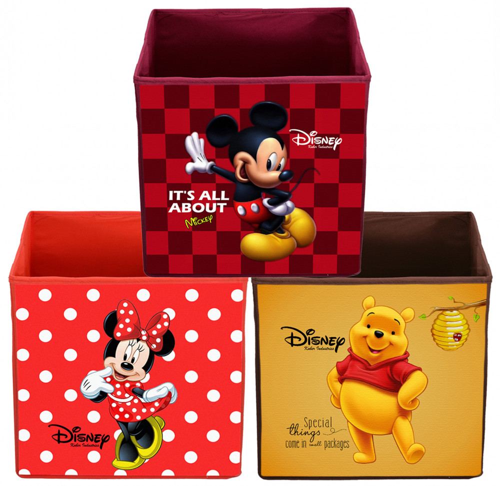 Kuber Industries Disney Print Non Woven Fabric Foldable Large Size Storage Cube Toy,Books,Shoes Storage Box With Handle (Red,Maroon &amp; Brown)