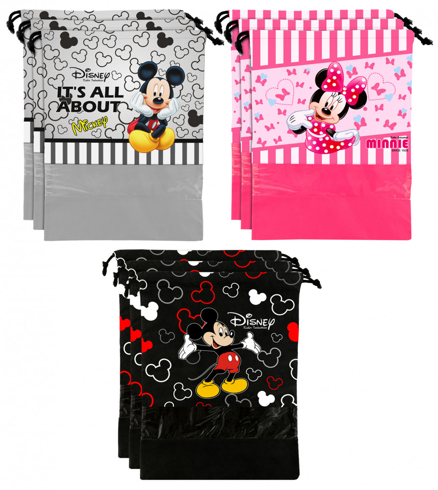 Kuber Industries Disney Print Non Woven Travel Shoe Cover, String Bag Organizer (Black &amp; Grey &amp; Pink) -HS_35_KUBMART18045