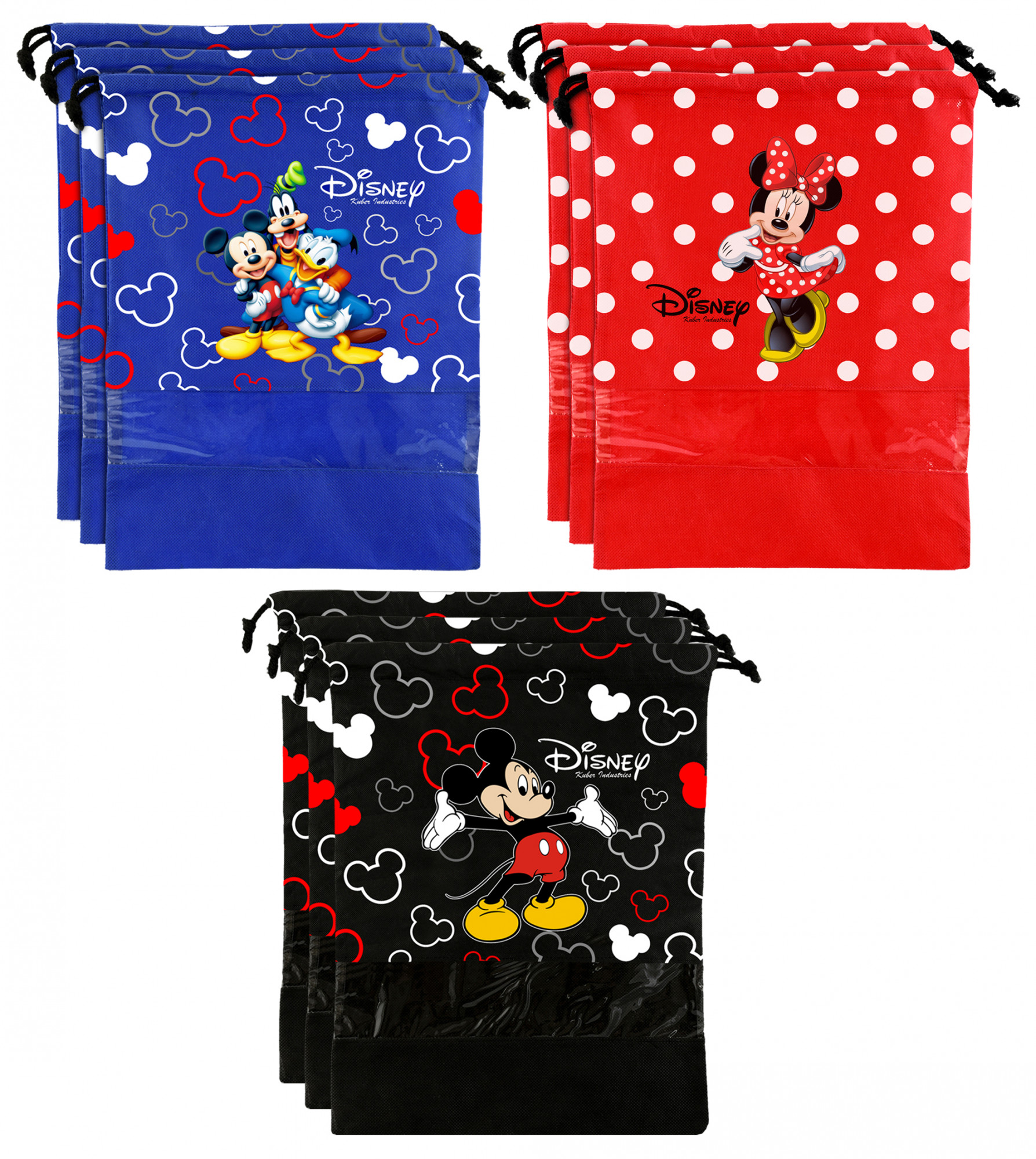 Kuber Industries Disney Print Non Woven Travel Shoe Cover, String Bag Organizer (Black & Royal Blue & Red) -HS_35_KUBMART18033