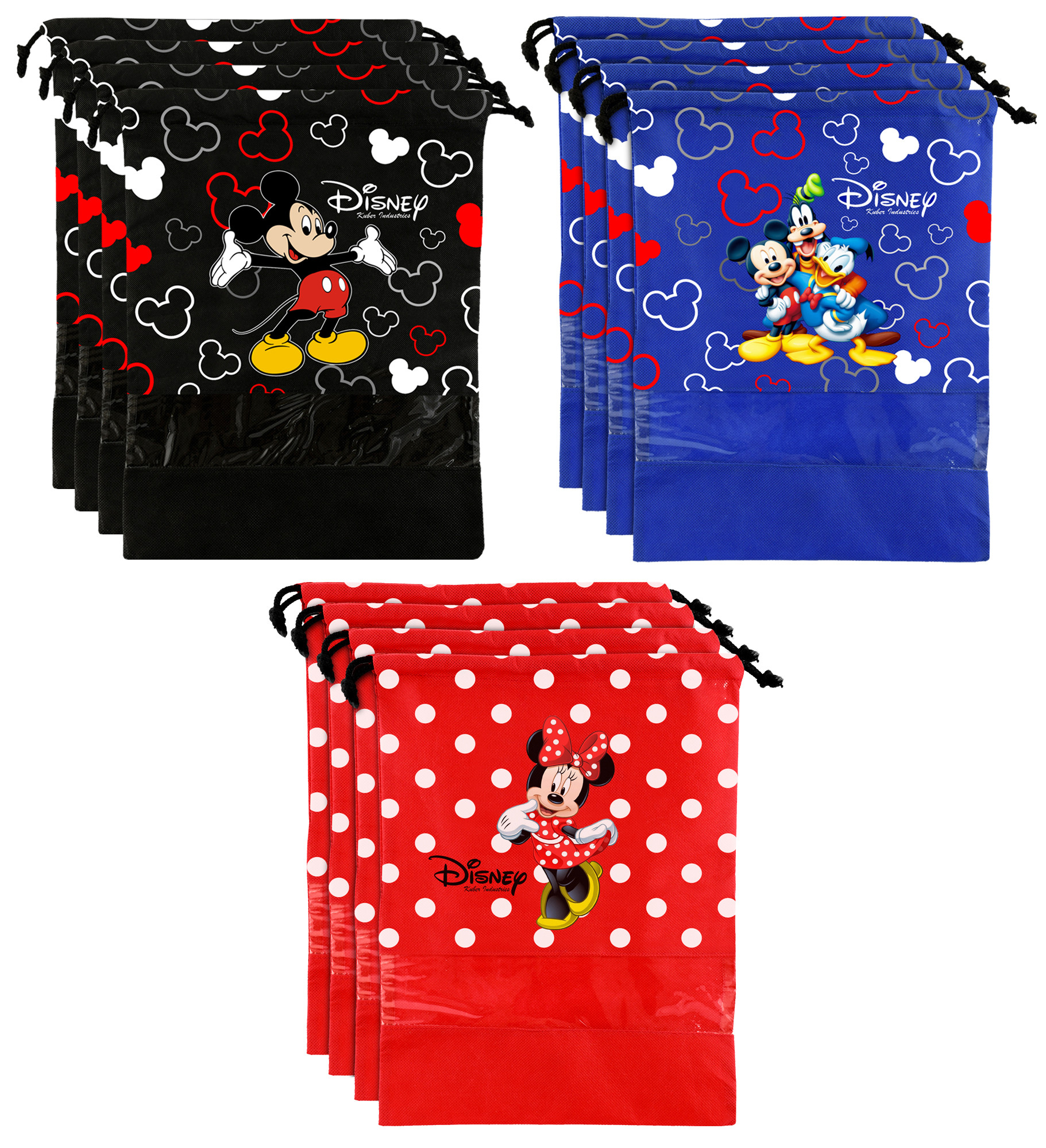 Kuber Industries Disney Print Non Woven Travel Shoe Cover, String Bag Organizer (Black & Royal Blue & Red) -HS_35_KUBMART18033