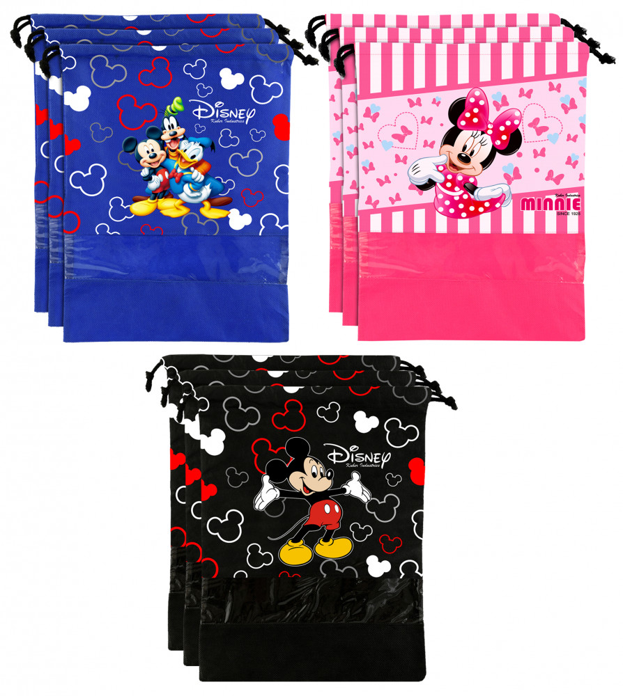 Kuber Industries Disney Print Non Woven Travel Shoe Cover, String Bag Organizer (Black &amp; Royal Blue &amp; Pink) -HS_35_KUBMART18035